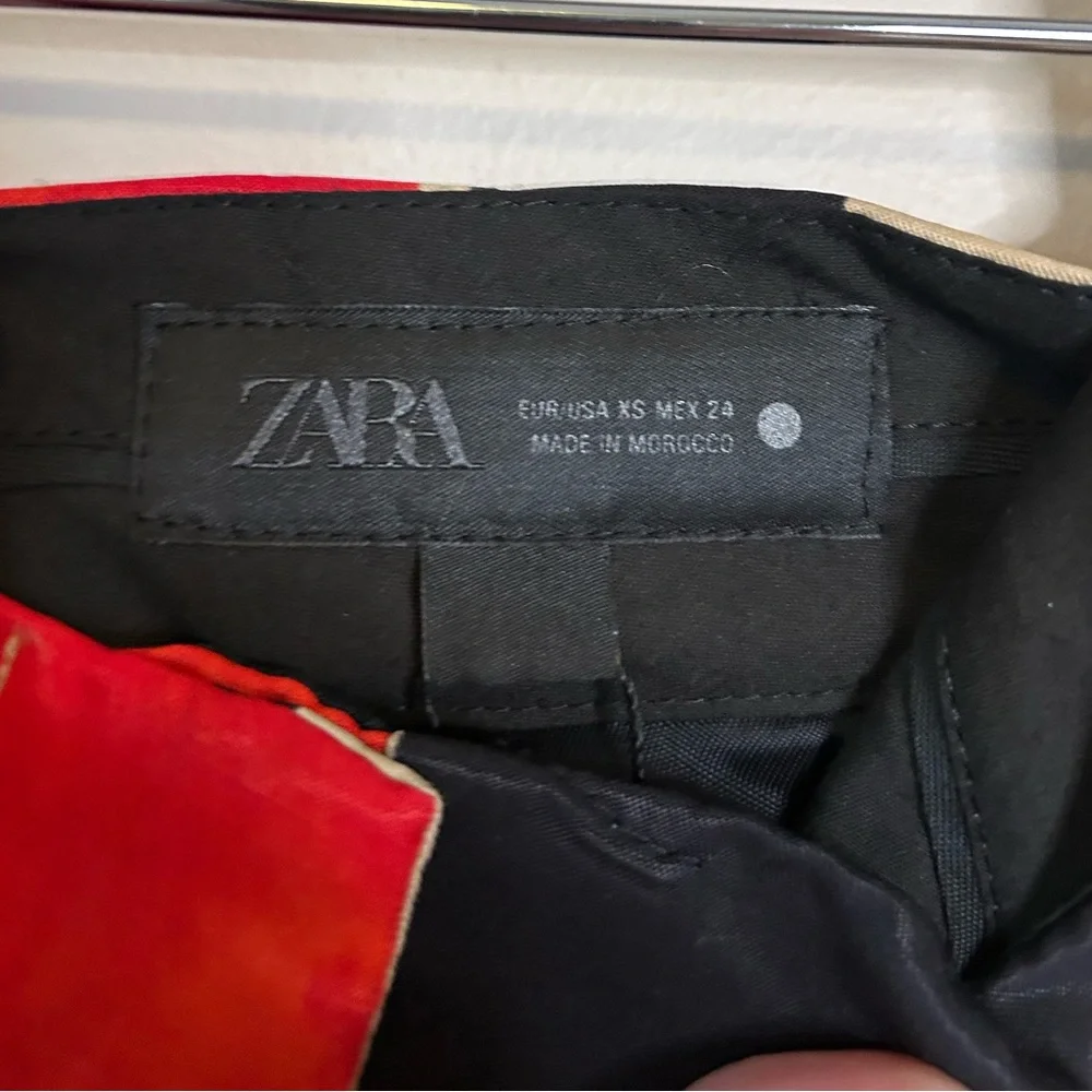 Zara Retro Colorblock Red Black Linen Blend High Waisted Wide Leg Pants Size XS